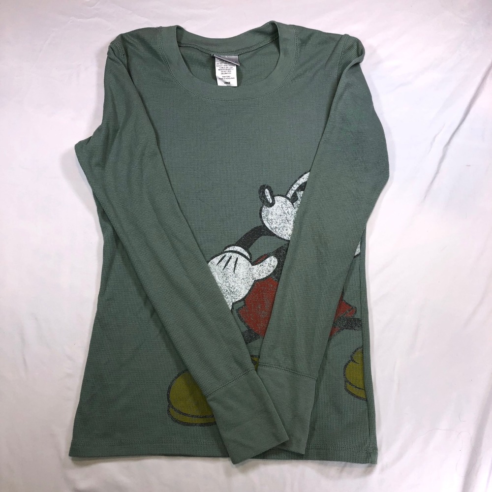 Disneyland Resort Mickey Mouse Waffle Knit Thermal Long Sleeve Shirt Green Large